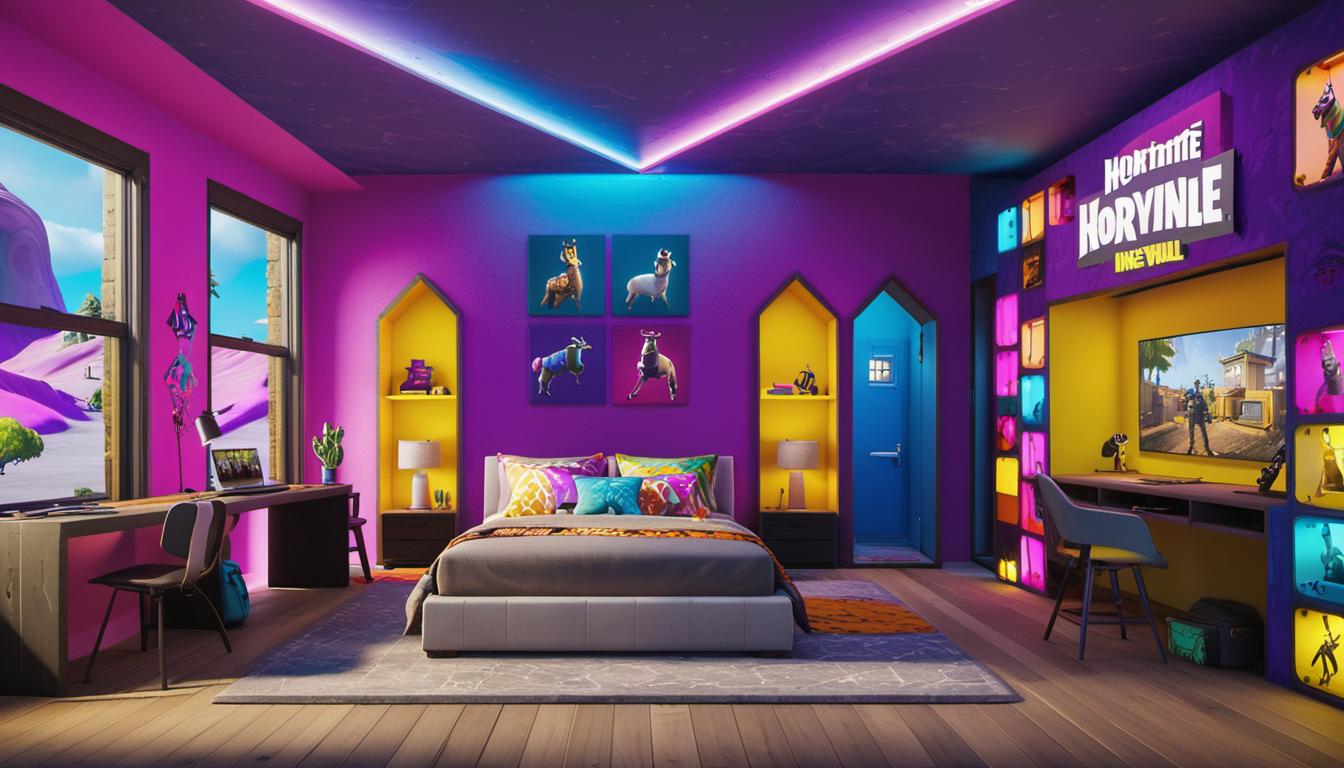 Discover creative and functional Fortnite-themed bedroom decoration ideas including wall murals, bedding, themed furniture, lighting fixtures, and art pieces.