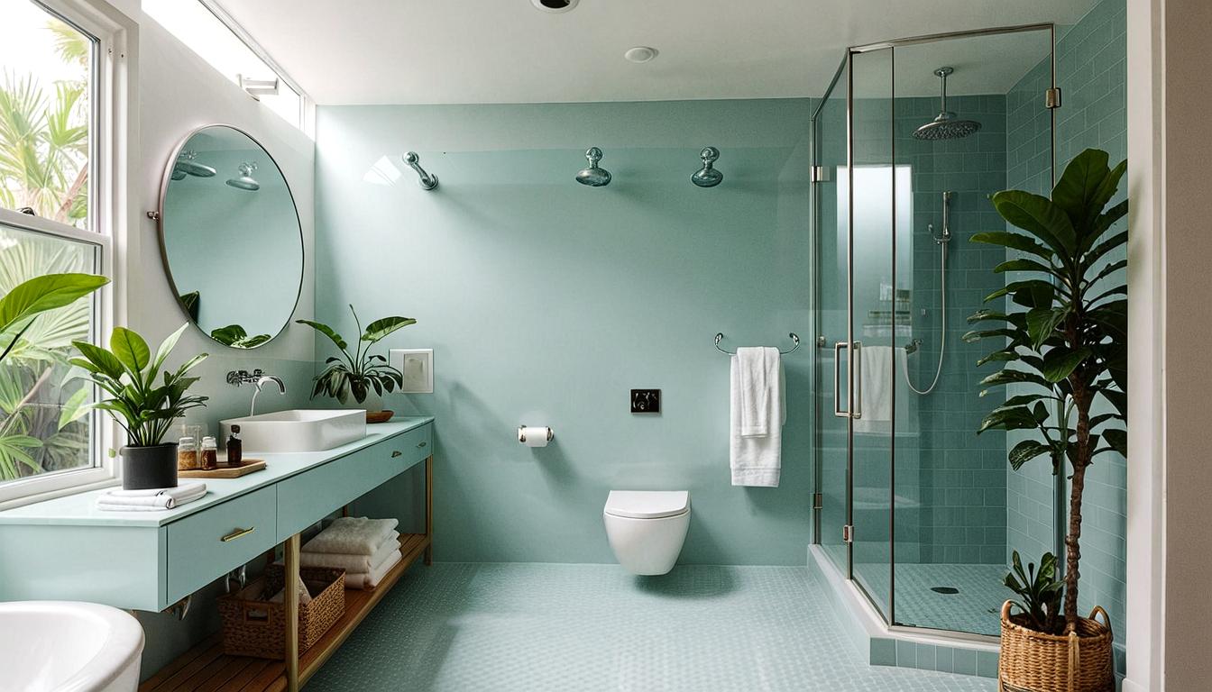 Create the perfect Robins Egg Blue bathroom using this guide's expert tips on suitable color pairs, styles, and the application of AI technology in interior design.